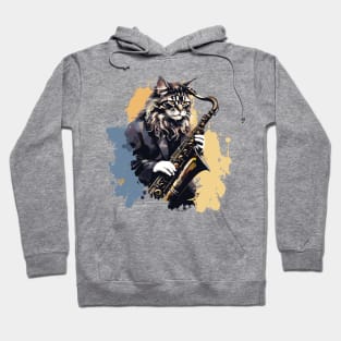 Maine Coon Cat Playing Saxophone Hoodie